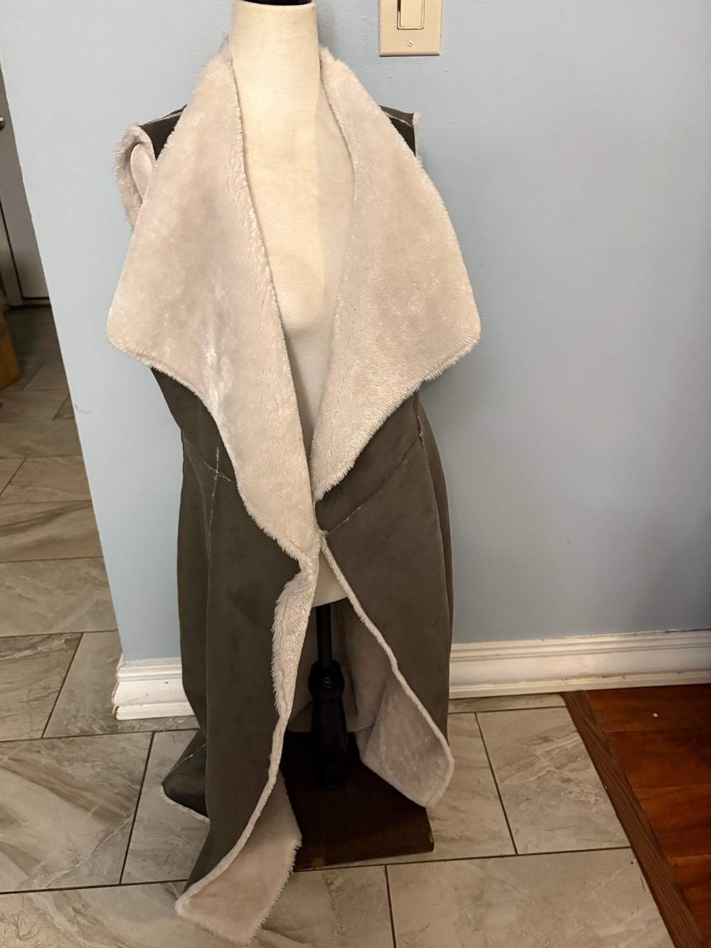 Parkhurst Olive Suede-Look Faux Shearling Drape Vest